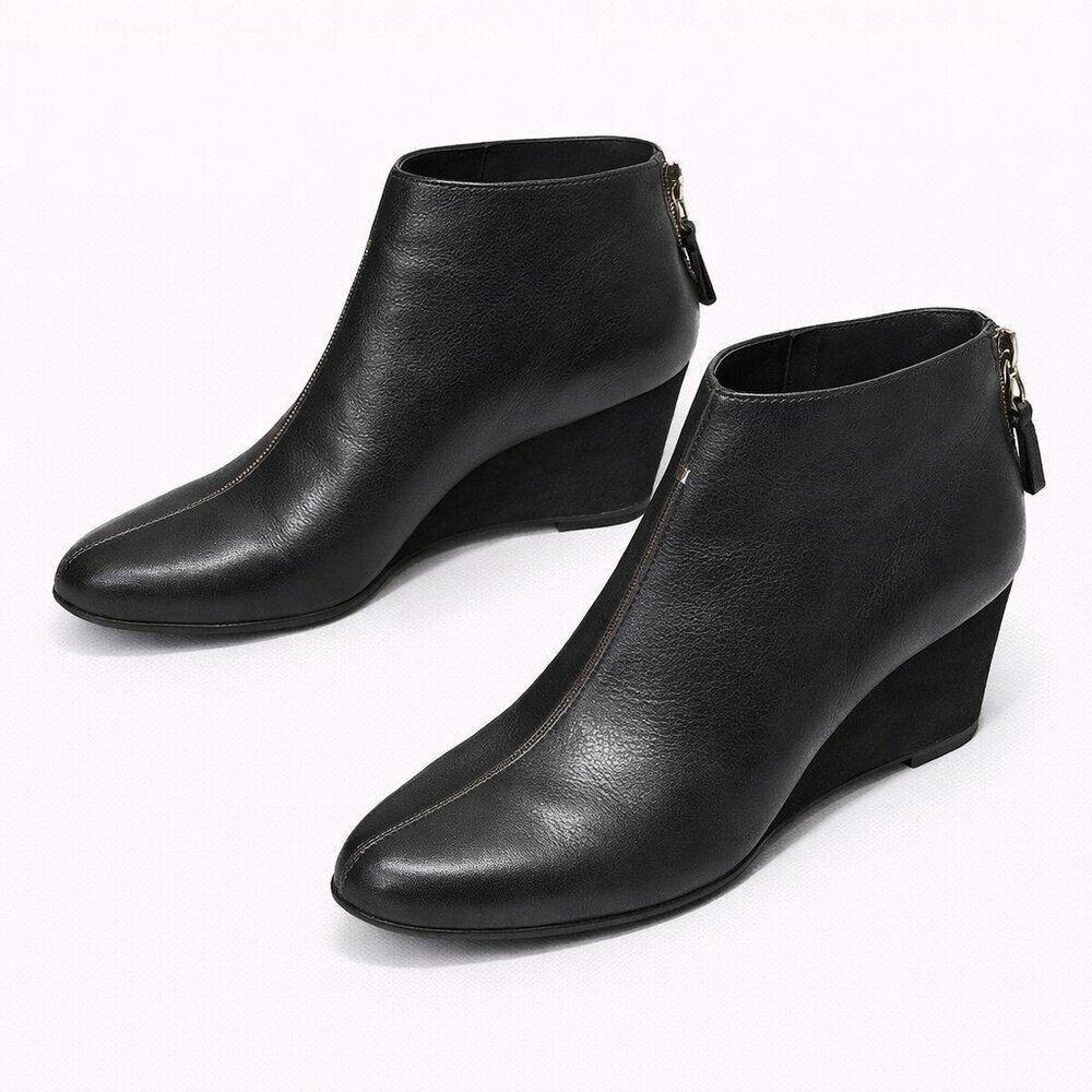 KORKS Haldor Wedge Platform Ankle Black Leather Booties Size 9.5M